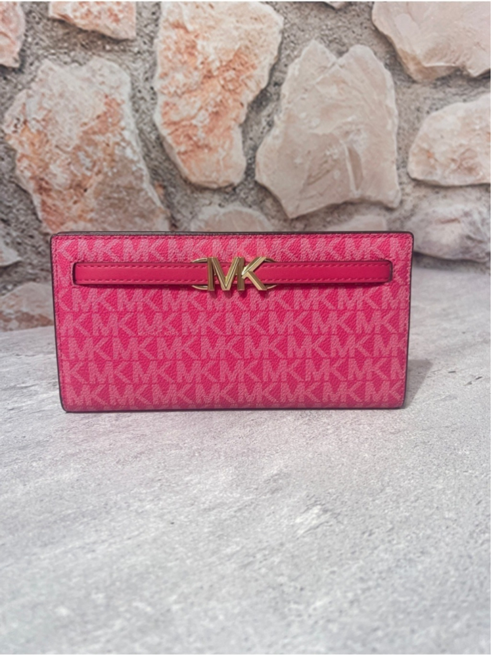 Michael Kors Reed Large Snap Wallet MK Logo Electric Pink